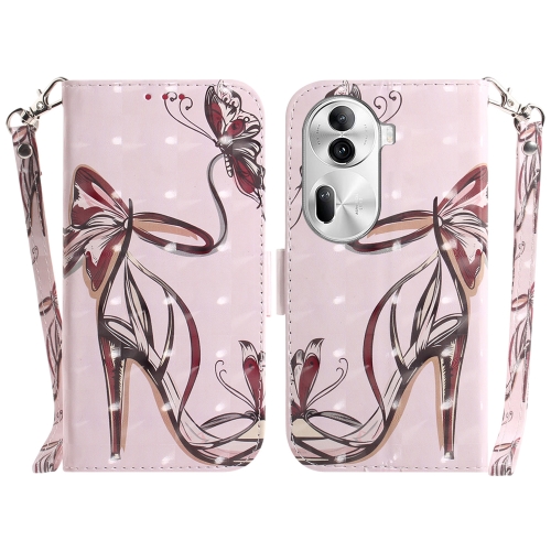

For OPPO Reno11 Pro 5G Global 3D Colored Horizontal Flip Leather Phone Case(Butterfly High-heeled)