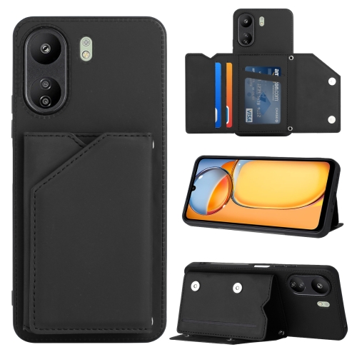 

For Xiaomi Redmi 13C 4G / Poco C65 Skin Feel PU + TPU + PC Card Slots Phone Case(Black)