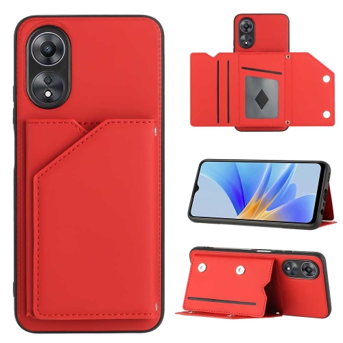 

For OPPO A17 Global Skin Feel PU + TPU + PC Card Slots Phone Case(Red)