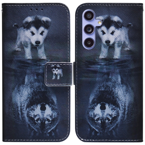 

For Samsung Galaxy S23 FE 5G Coloured Drawing Flip Leather Phone Case(Wolf and Dog)