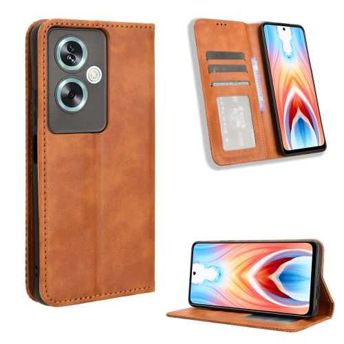 

For OPPO A79 5G / A2 5G Magnetic Buckle Retro Texture Leather Phone Case(Brown)