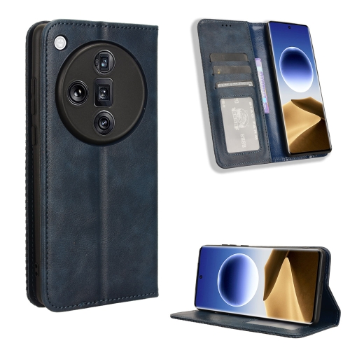 

For OPPO Find X7 Ultra 5G Magnetic Buckle Retro Texture Leather Phone Case(Blue)