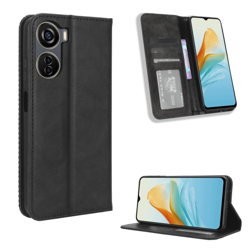 

For ZTE Axon 40 Lite Magnetic Buckle Retro Texture Leather Phone Case(Black)