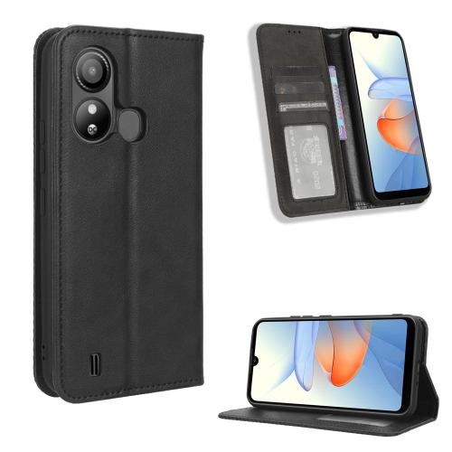 

For ZTE Blade L220 Magnetic Buckle Retro Texture Leather Phone Case(Black)