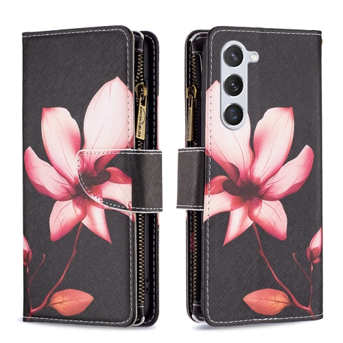 

For Samsung Galaxy S24 5G Colored Drawing Pattern Zipper Leather Phone Case(Lotus)