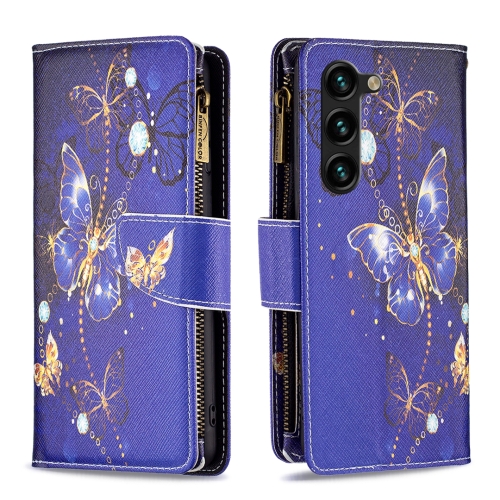 

For Samsung Galaxy S24+ 5G Colored Drawing Pattern Zipper Leather Phone Case(Purple Butterfly)