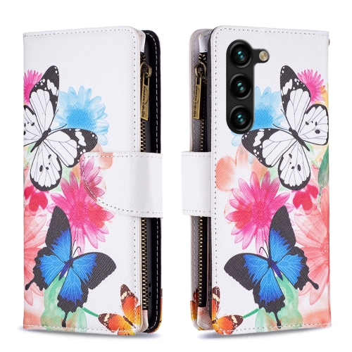 

For Samsung Galaxy S24+ 5G Colored Drawing Pattern Zipper Leather Phone Case(Two Butterflies)