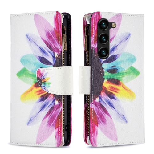 

For Samsung Galaxy S24+ 5G Colored Drawing Pattern Zipper Leather Phone Case(Sun Flower)