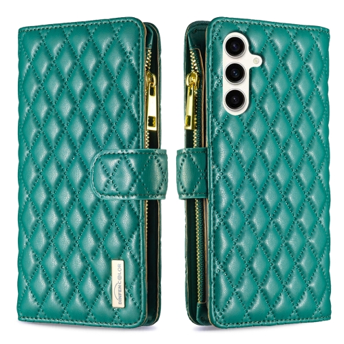

For Samsung Galaxy S23 FE 5G Diamond Lattice Zipper Wallet Leather Flip Phone Case(Green)