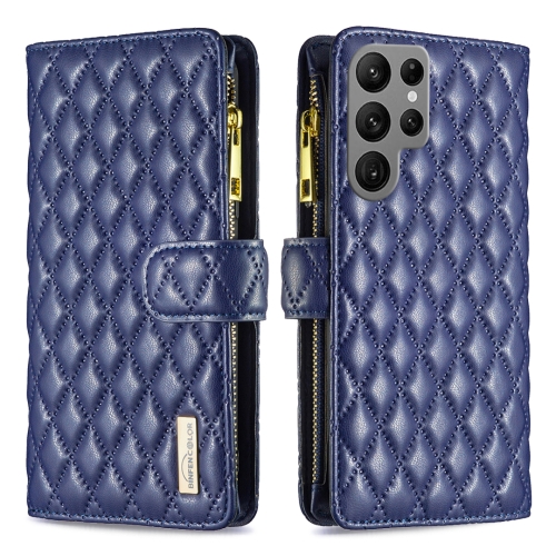 

For Samsung Galaxy S24 Ultra 5G Diamond Lattice Zipper Wallet Leather Flip Phone Case(Blue)