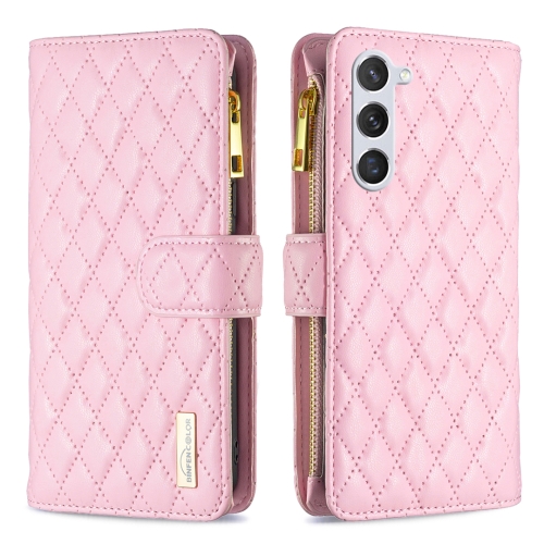 

For Samsung Galaxy S24 5G Diamond Lattice Zipper Wallet Leather Flip Phone Case(Pink)