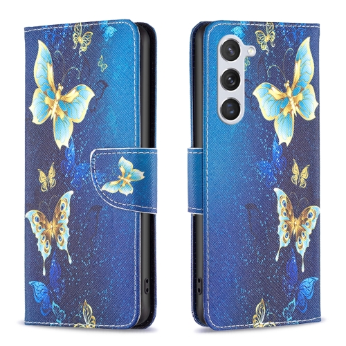 

For Samsung Galaxy S24 5G Colored Drawing Pattern Leather Phone Case(Gold Butterfly)
