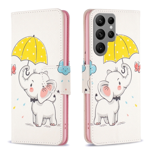 

For Samsung Galaxy S24 Ultra 5G Colored Drawing Pattern Leather Phone Case(Umbrella Elephant)