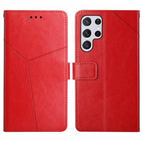

For Samsung Galaxy S24 Ultra 5G Y-shaped Pattern Flip Leather Phone Case(Red)