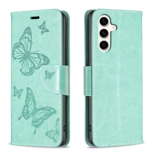 

For Samsung Galaxy S23 FE 5G Embossing Two Butterflies Pattern Leather Phone Case(Green)