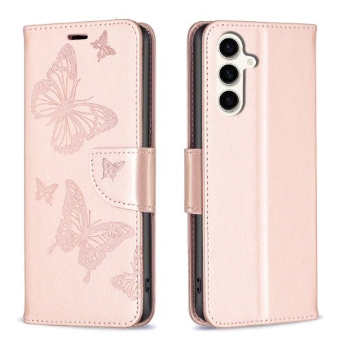 

For Samsung Galaxy S23 FE 5G Embossing Two Butterflies Pattern Leather Phone Case(Rose Gold)