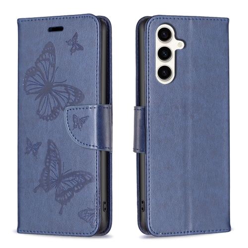 

For Samsung Galaxy S23 FE 5G Embossing Two Butterflies Pattern Leather Phone Case(Blue)