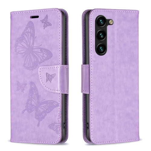 

For Samsung Galaxy S24+ 5G Embossing Two Butterflies Pattern Leather Phone Case(Purple)