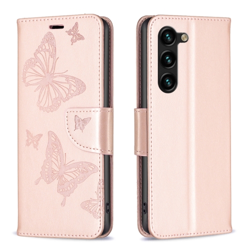 

For Samsung Galaxy S24+ 5G Embossing Two Butterflies Pattern Leather Phone Case(Rose Gold)