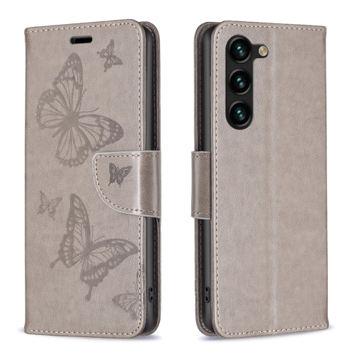 

For Samsung Galaxy S24+ 5G Embossing Two Butterflies Pattern Leather Phone Case(Grey)