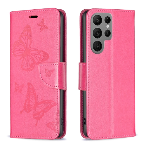 

For Samsung Galaxy S24 Ultra 5G Embossing Two Butterflies Pattern Leather Phone Case(Rose Red)