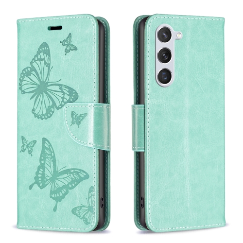

For Samsung Galaxy S24 5G Embossing Two Butterflies Pattern Leather Phone Case(Green)