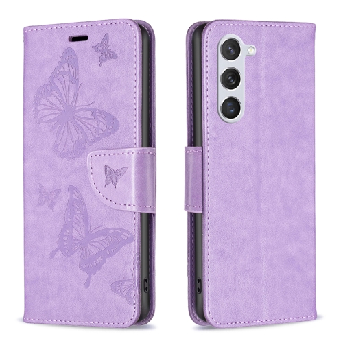 

For Samsung Galaxy S24 5G Embossing Two Butterflies Pattern Leather Phone Case(Purple)
