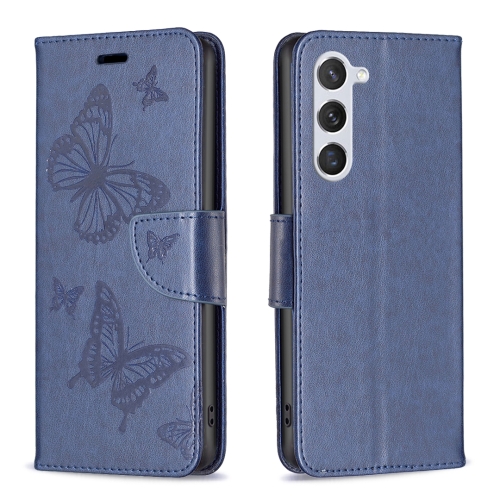 

For Samsung Galaxy S24 5G Embossing Two Butterflies Pattern Leather Phone Case(Blue)