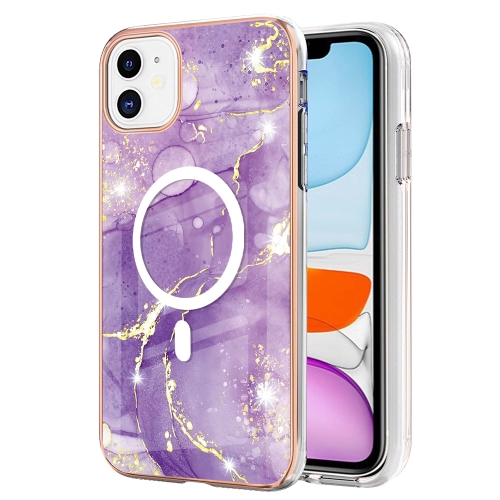 

For iPhone 11 Marble Pattern Dual-side IMD Magsafe TPU Phone Case(Purple 002)