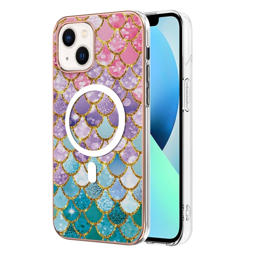 

For iPhone 14 Plus Marble Pattern Dual-side IMD Magsafe TPU Phone Case(Colorful Scales)