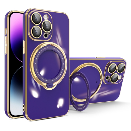 

For iPhone 15 Pro Multifunction Electroplating MagSafe Holder Phone Case(Dark Purple)