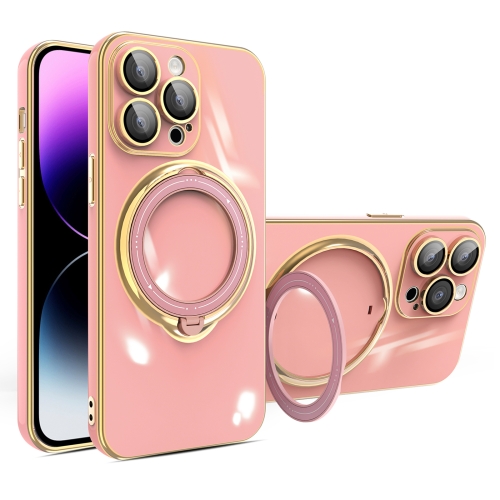 

For iPhone 15 Pro Multifunction Electroplating MagSafe Holder Phone Case(Pink)