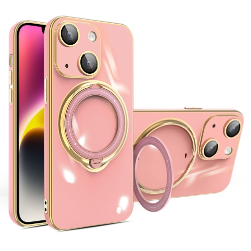 

For iPhone 15 Plus Multifunction Electroplating MagSafe Holder Phone Case(Pink)