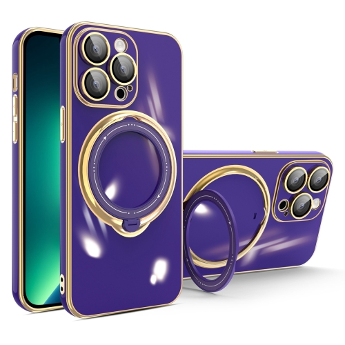 

For iPhone 13 Pro Multifunction Electroplating MagSafe Holder Phone Case(Dark Purple)