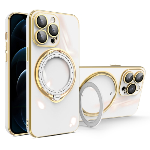 

For iPhone 12 Pro Multifunction Electroplating MagSafe Holder Phone Case(White)