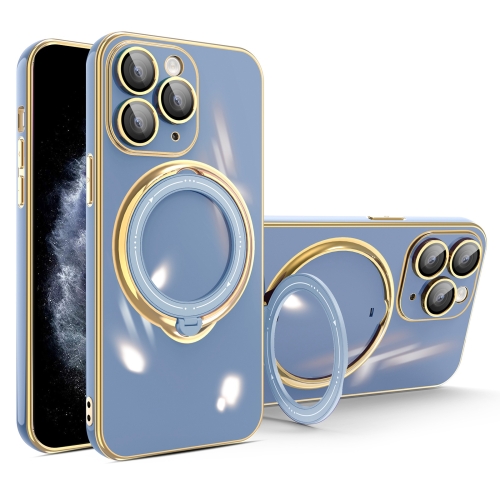 

For iPhone 11 Pro Multifunction Electroplating MagSafe Holder Phone Case(Blue)