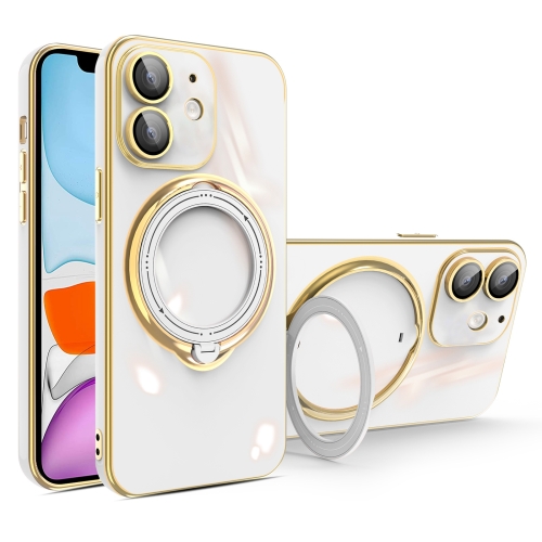 

For iPhone 11 Multifunction Electroplating MagSafe Holder Phone Case(White)