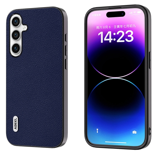 

For Samsung Galaxy S23 FE 5G ABEEL Black Edge Genuine Leather Mino Phone Case(Royal Blue)