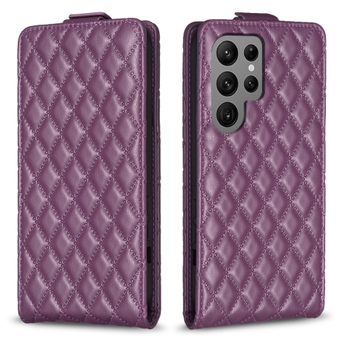

For Samsung Galaxy S24 Ultra 5G Diamond Lattice Vertical Flip Leather Phone Case(Dark Purple)