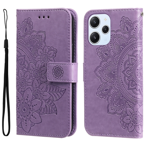 

For Xiaomi Redmi 12 4G 7-petal Flowers Embossing Leather Phone Case(Light Purple)