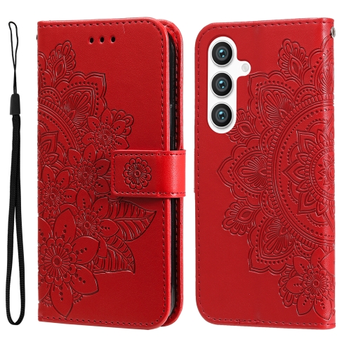 

For Samsung Galaxy S24+ 7-petal Flowers Embossing Leather Phone Case(Red)
