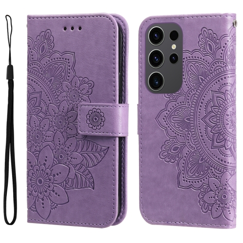 

For Samsung Galaxy S24 Ultra 7-petal Flowers Embossing Leather Phone Case(Light Purple)