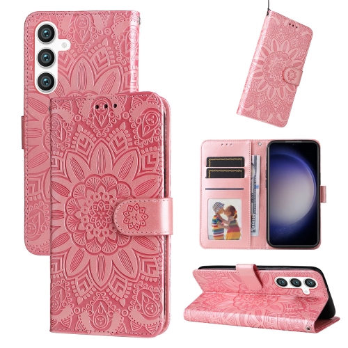 

For Samsung Galaxy S23 FE 5G Embossed Sunflower Leather Phone Case(Rose Gold)