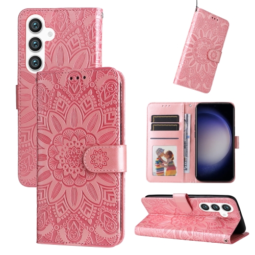 

For Samsung Galaxy S24 Embossed Sunflower Leather Phone Case(Rose Gold)