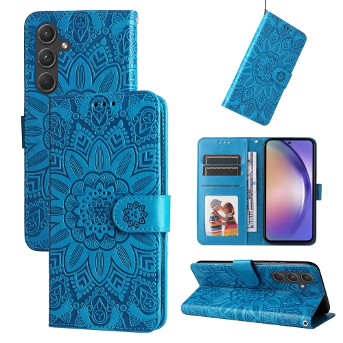 

For Samsung Galaxy A55 Embossed Sunflower Leather Phone Case(Blue)