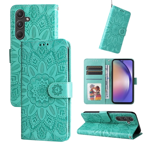 

For Samsung Galaxy A55 Embossed Sunflower Leather Phone Case(Green)