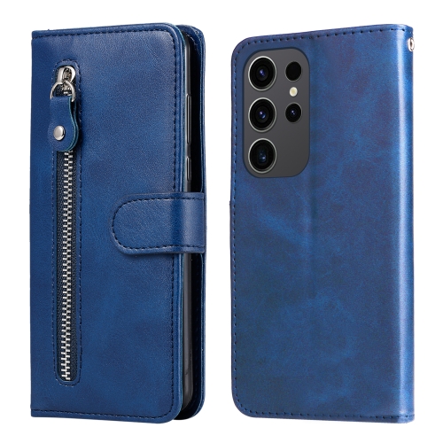 

For Samsung Galaxy S24 Ultra Fashion Calf Texture Zipper Leather Phone Case(Blue)