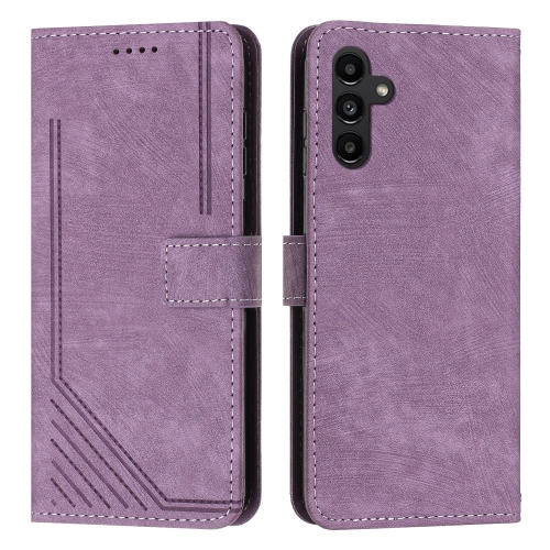 

For Samsung Galaxy S24 Skin Feel Stripe Pattern Leather Phone Case with Long Lanyard(Purple)