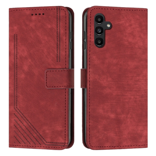 

For Samsung Galaxy S24+ Skin Feel Stripe Pattern Leather Phone Case with Long Lanyard(Red)