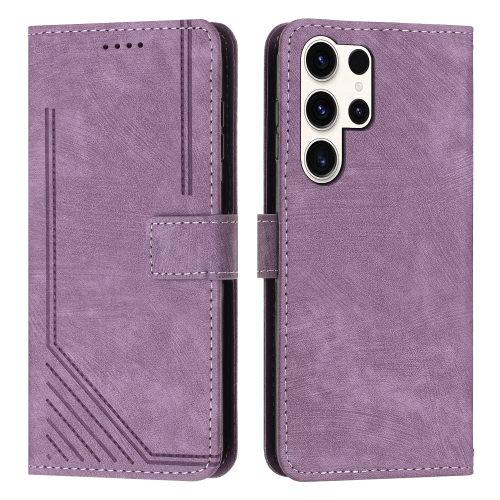 

For Samsung Galaxy S24 Ultra Skin Feel Stripe Pattern Leather Phone Case with Long Lanyard(Purple)